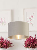 Searchlight velvet ceiling light shade in light grey, UK version
