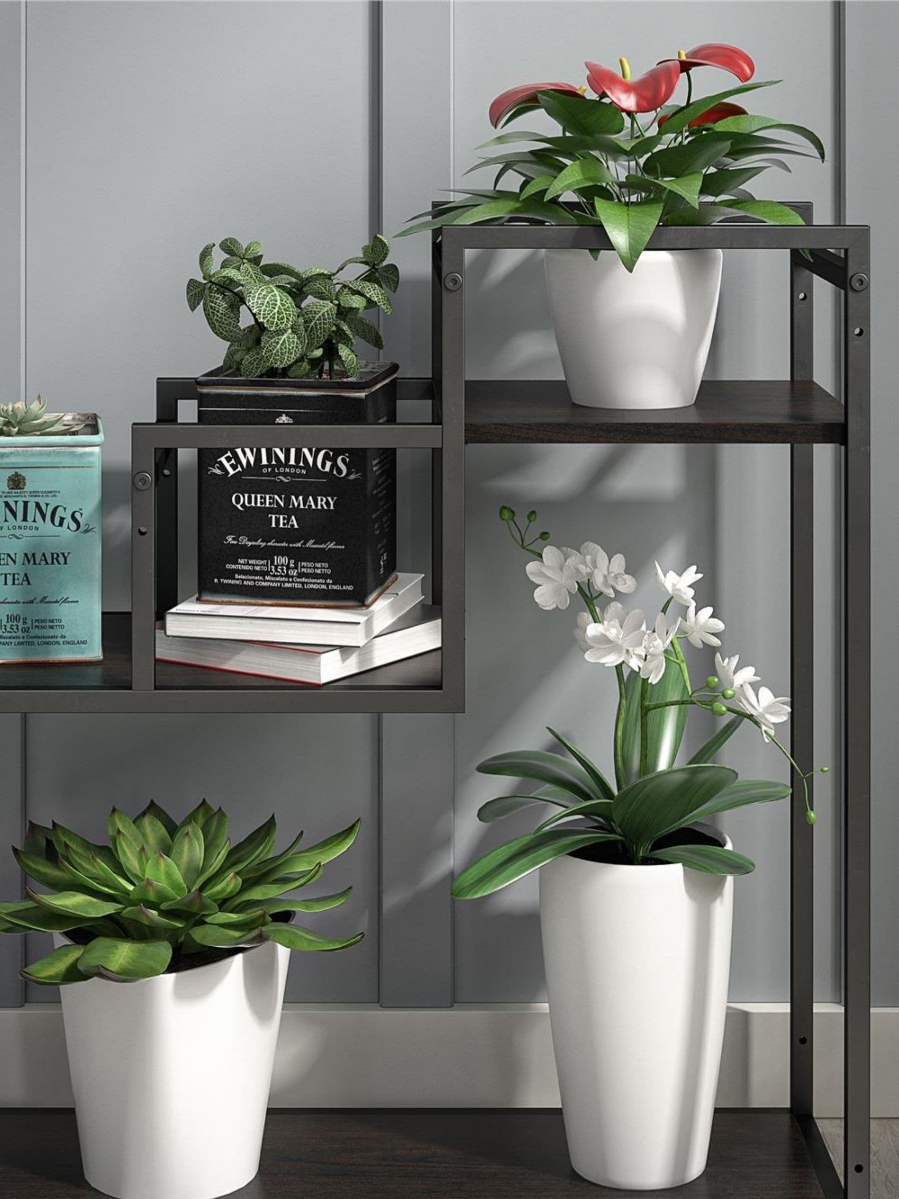 Novogratz green plant stand with metal shelves, imported from the UK