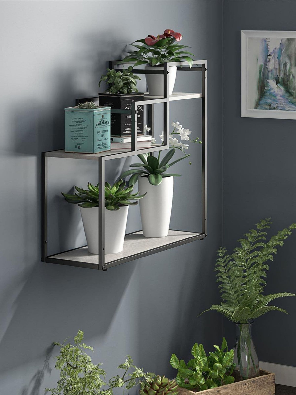 Novogratz grey Weston plant stand with faux concrete finish, UK version