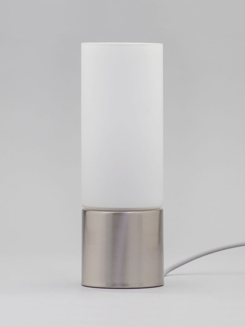 BHS silver cylinder touch lamp, imported from the UK