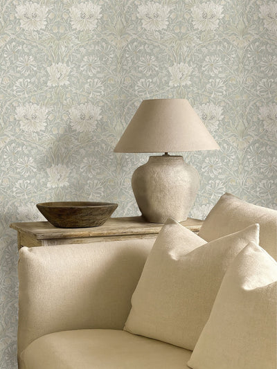 Next Morris & Co. Grey Pure Honeysuckle Tulip Wallpaper 10.05M- Buy online at McGrocer