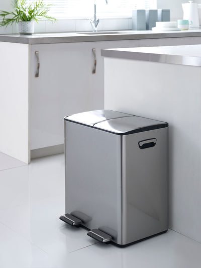Poubelle de recyclage à pédale à fermeture douce à trois compartiments de 40 L chromée
