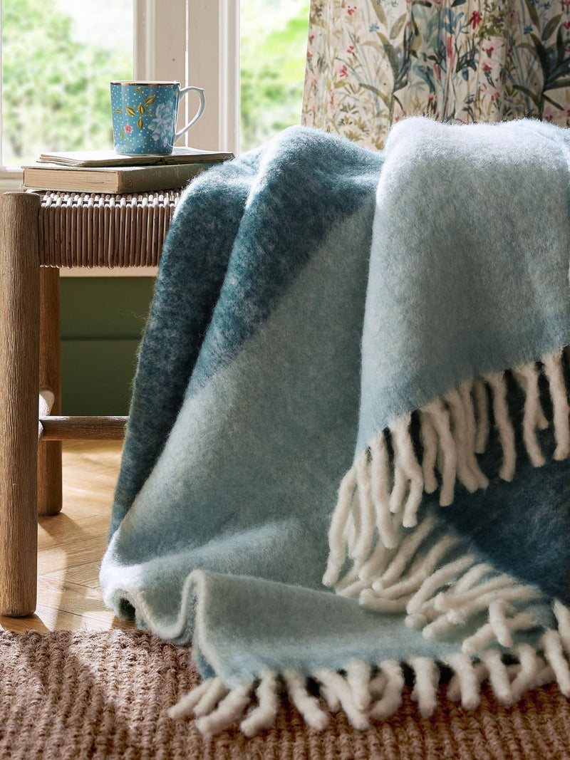 Laura Ashley Natural Bronwen Block Colour Brushed Throw Blanket 130 x 170cm