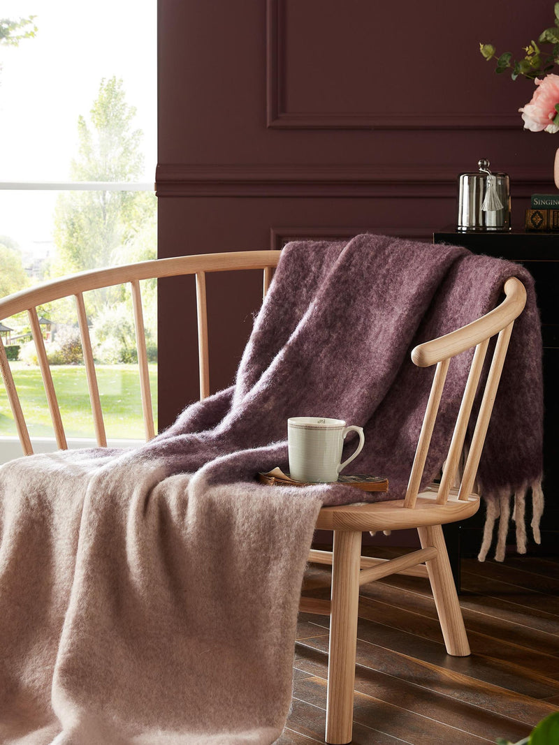 Laura Ashley Natural Bronwen Block Colour Brushed Throw Blanket 130 x 170cm