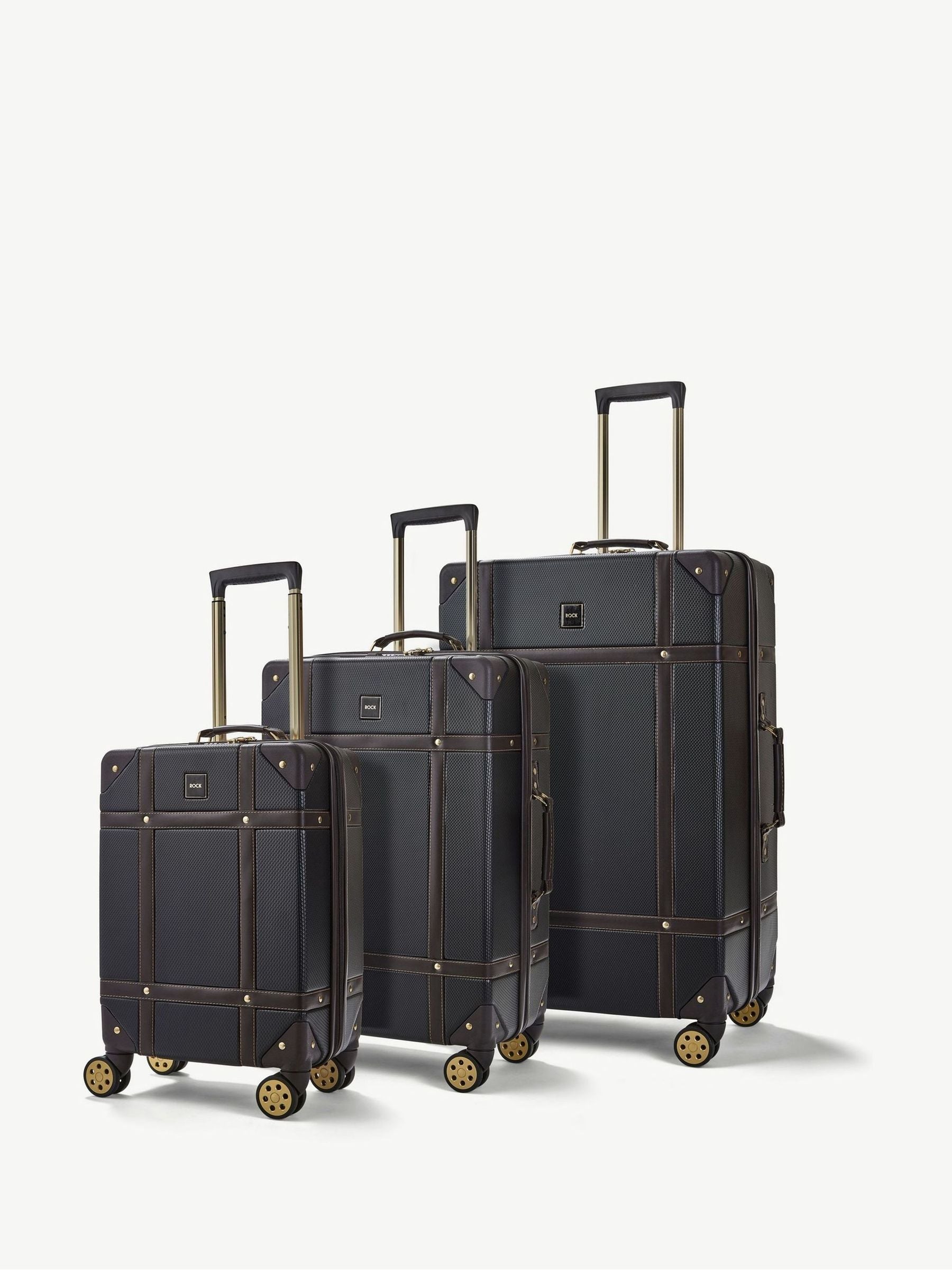 Rock Luggage Black Vintage Suitcases 3 Piece Set