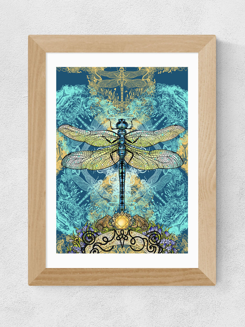 East End Prints teal blue dragonfly print framed - UK version