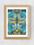 East End Prints teal blue dragonfly print framed - UK version