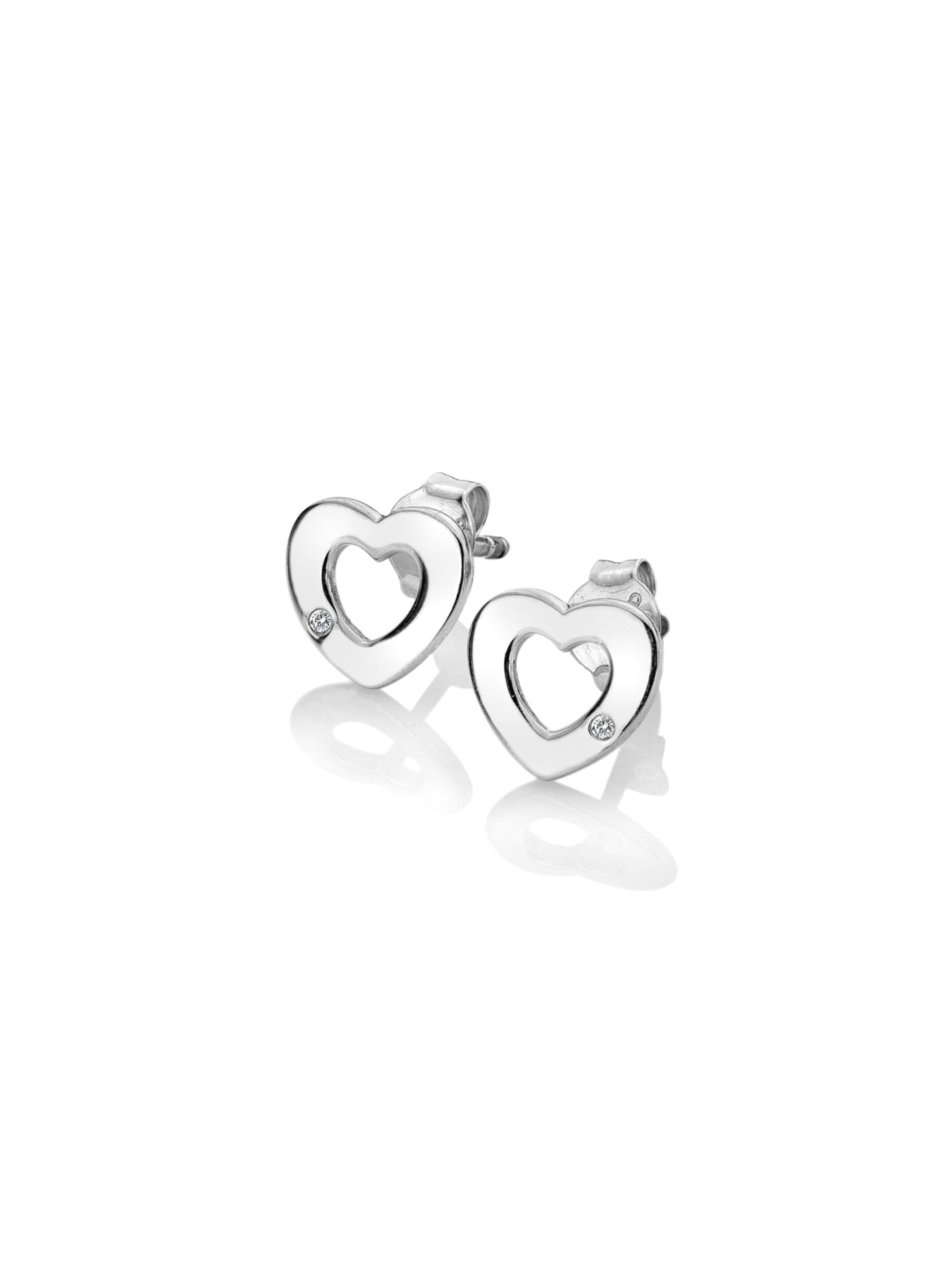 Sterling Silver Diamond Heart Stud Earrings 9mm x 7mm