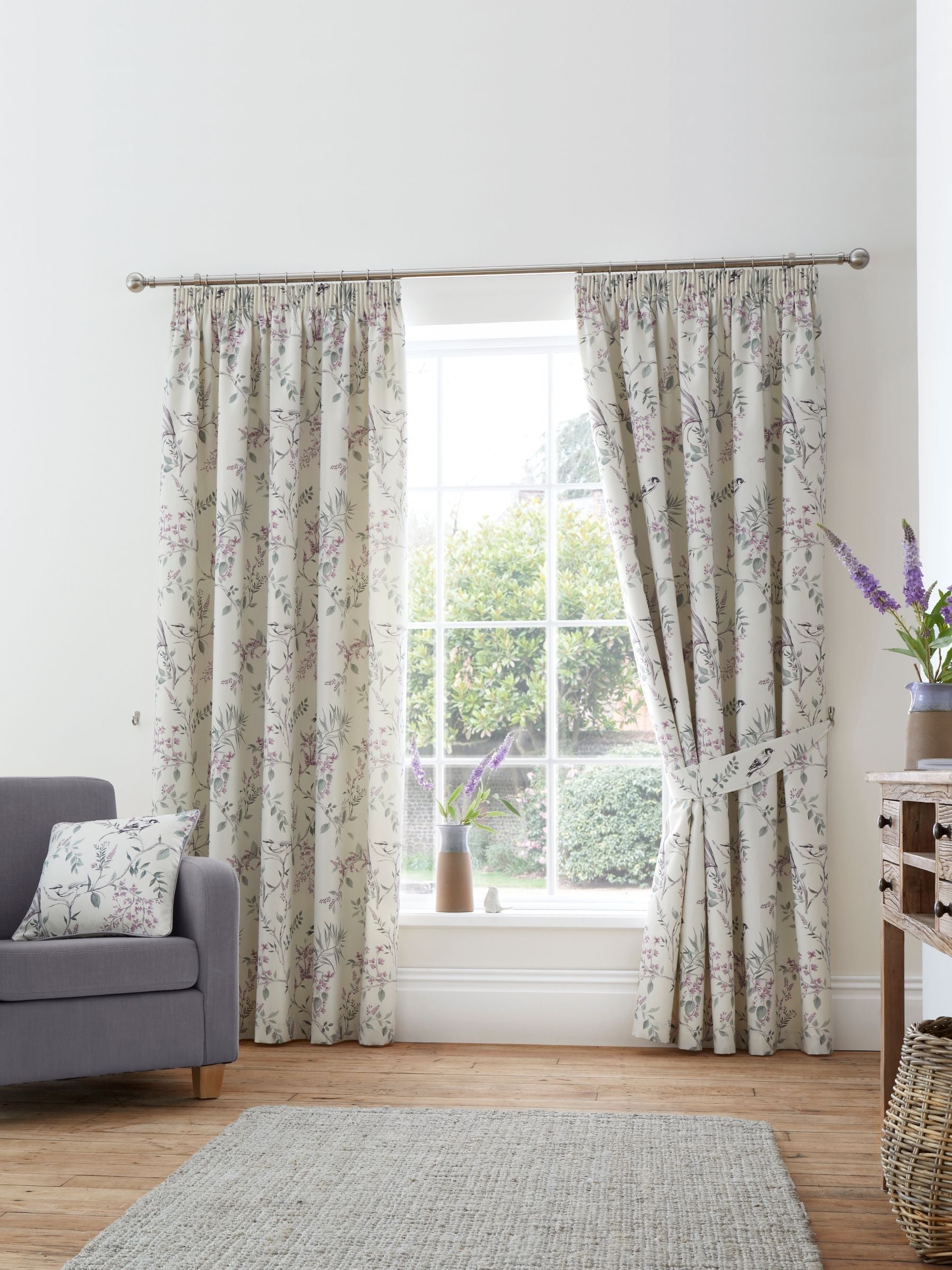 Dreams & Drapes Purple Jazmine pencil pleat curtains, imported from the UK