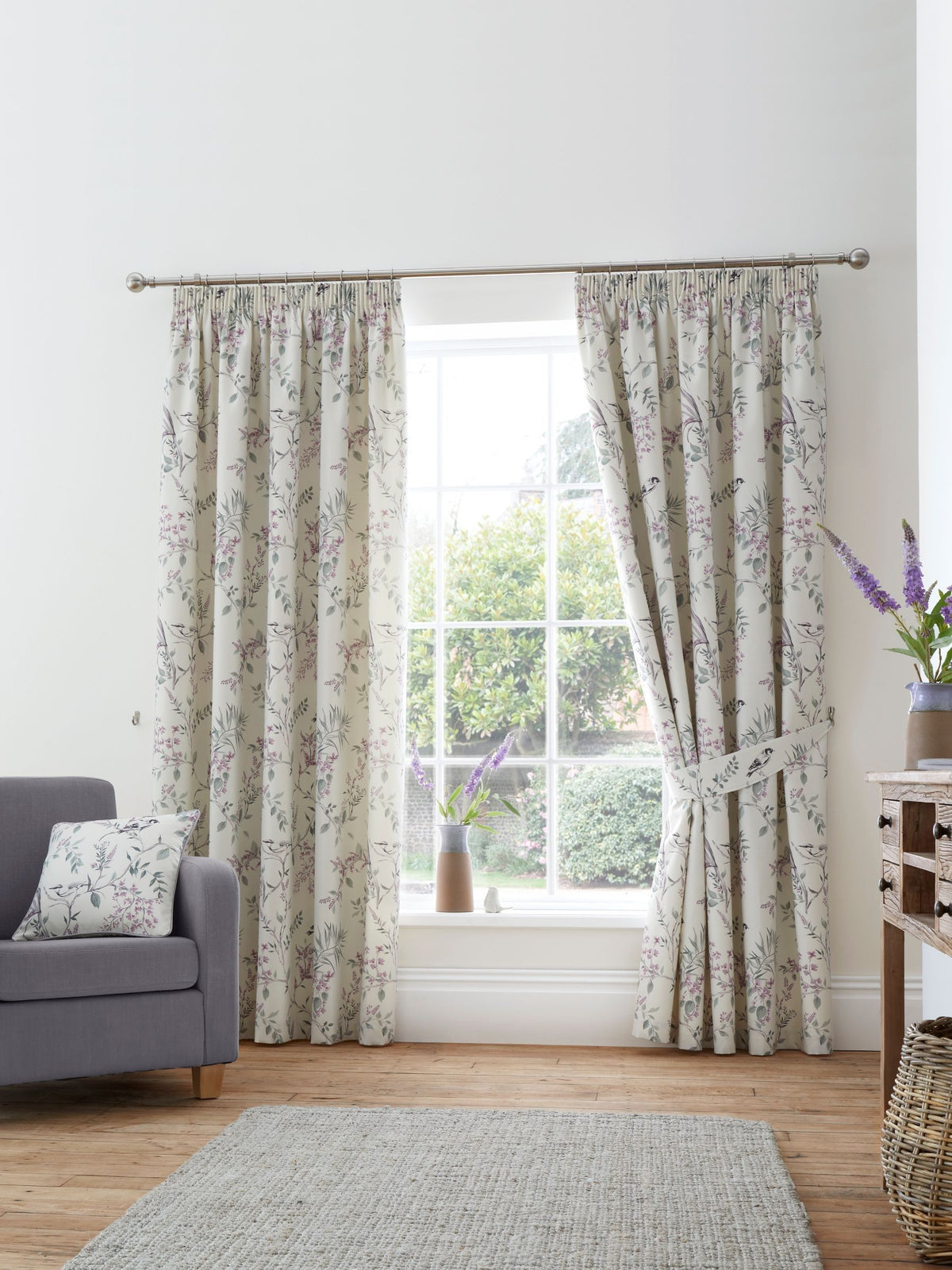 Dreams & Drapes Purple Jazmine pencil pleat curtains, imported from the UK