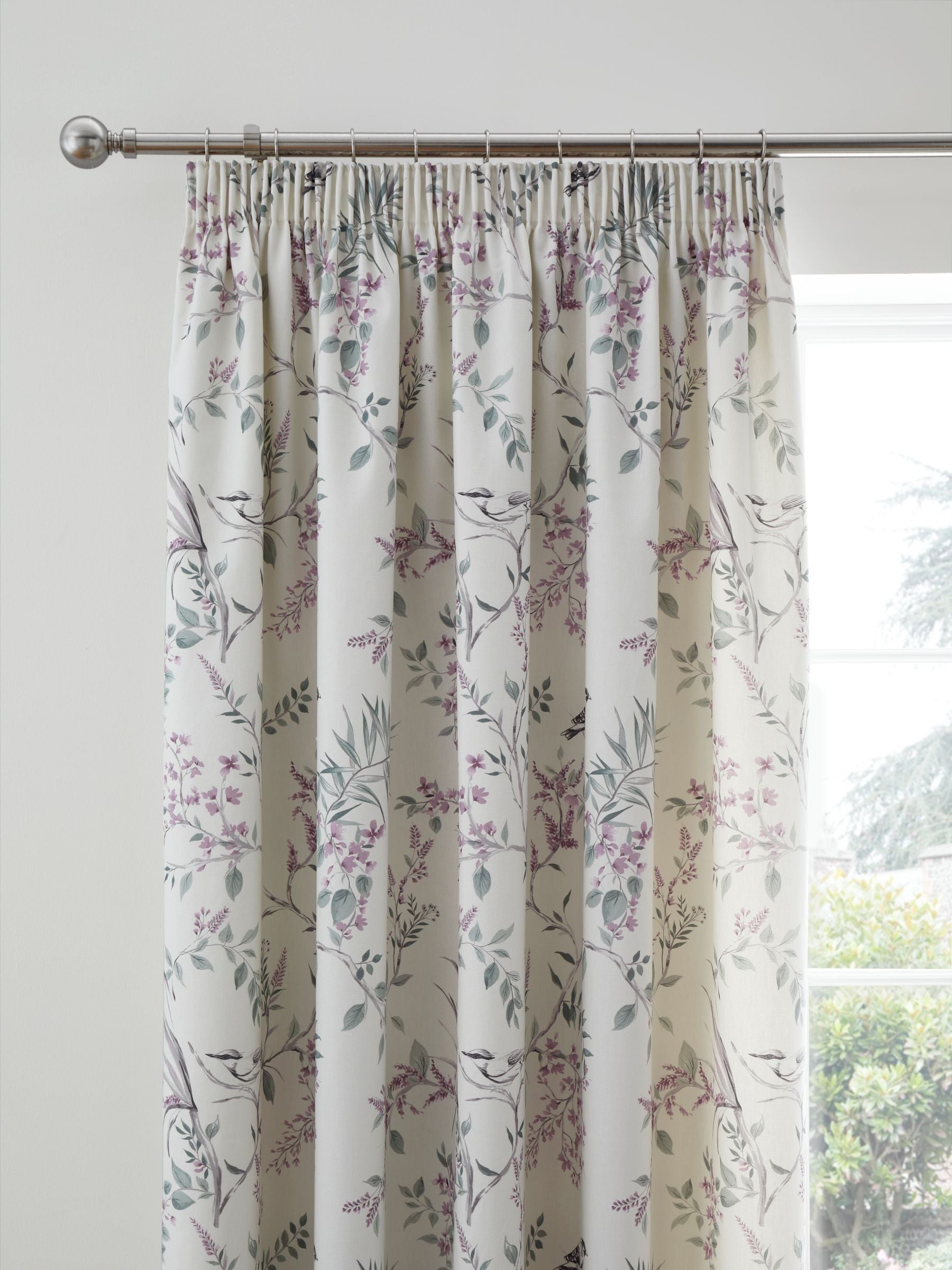 Dreams & Drapes Purple Jazmine pencil pleat curtains, imported from the UK