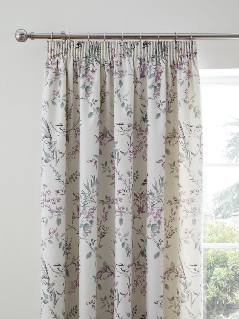 Dreams & Drapes Purple Jazmine pencil pleat curtains, imported from the UK