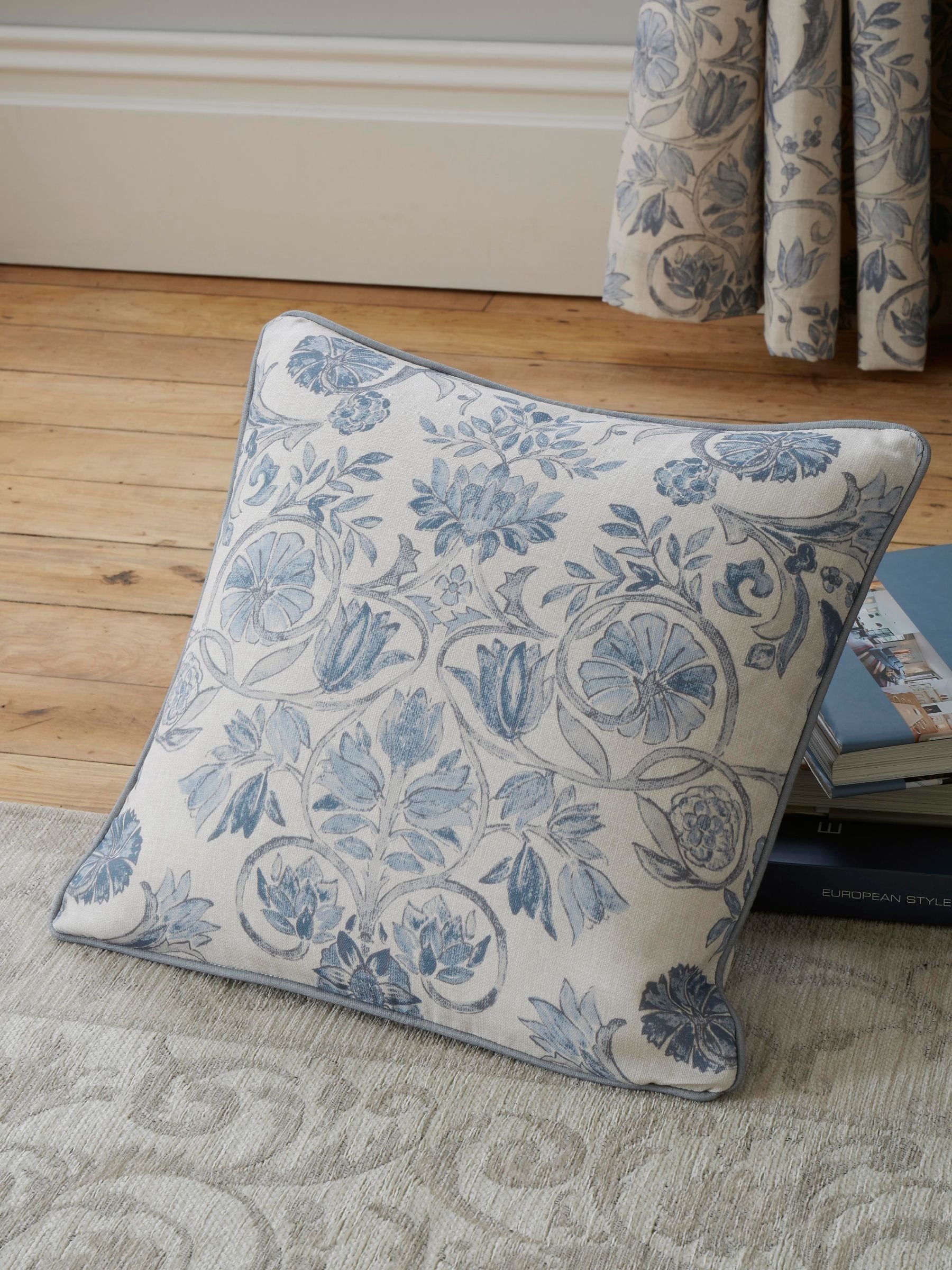 Dreams & Drapes Blue Averie 100% cotton cushion 43cm (British brand)
