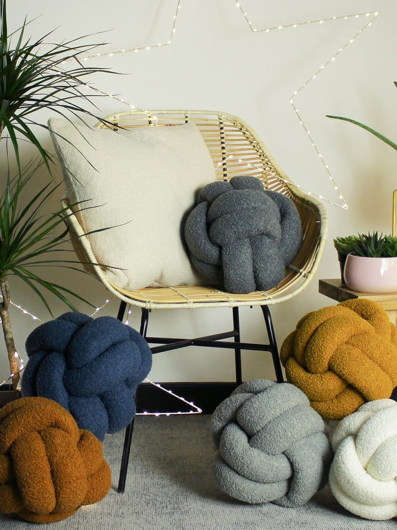 Furn charcoal boucle knot filled cushion (British brand)