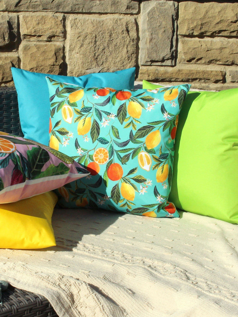 Evans Lichfield outdoor cushion Blue Orange Blossom 43cm, UK version