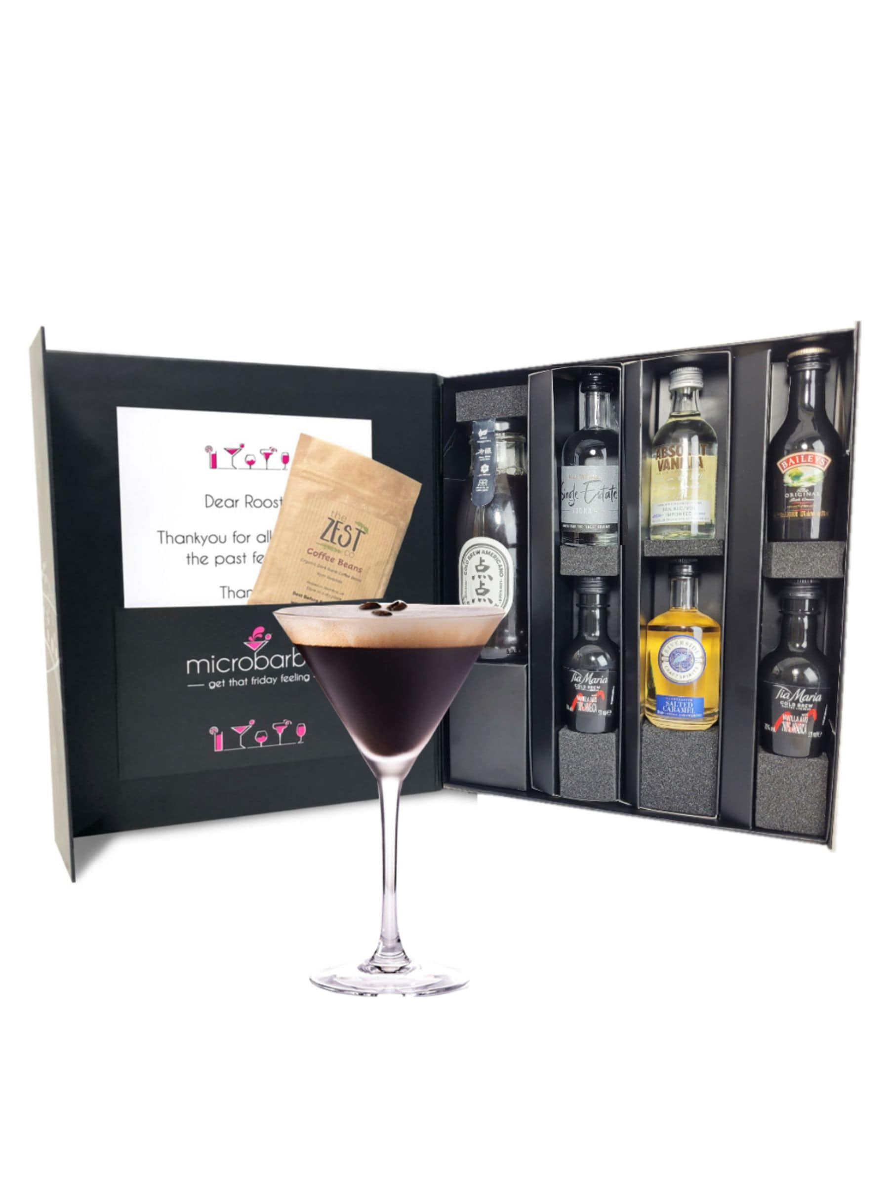 MicroBarBox Espresso Martini gift set premium box, imported from the UK