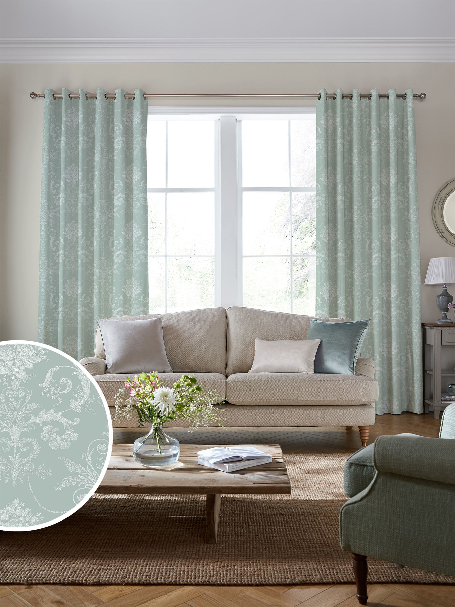 Laura Ashley Josette duck egg blue cotton fabric (British brand)