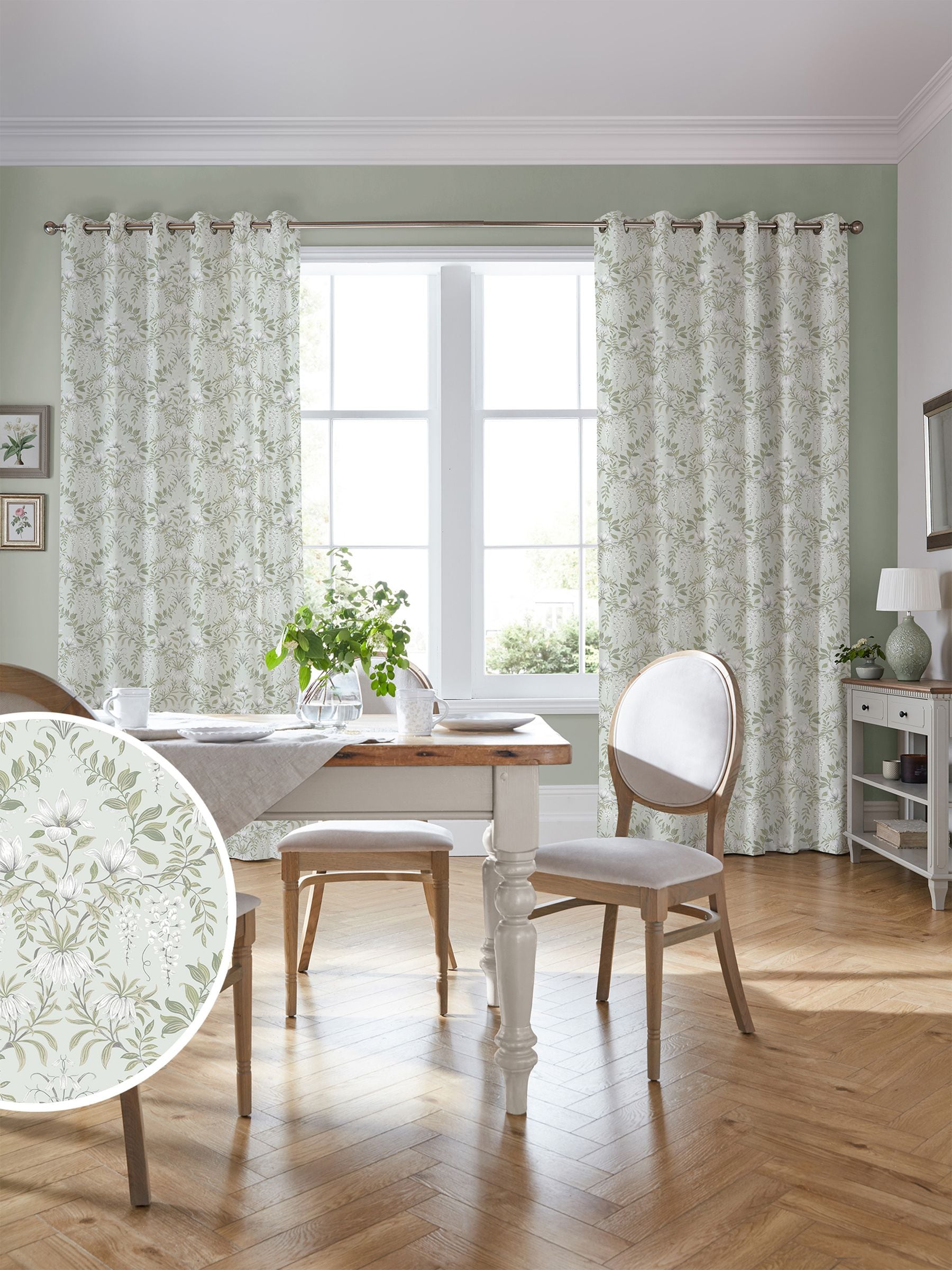Laura Ashley sage green Parterre cotton fabric (British brand)