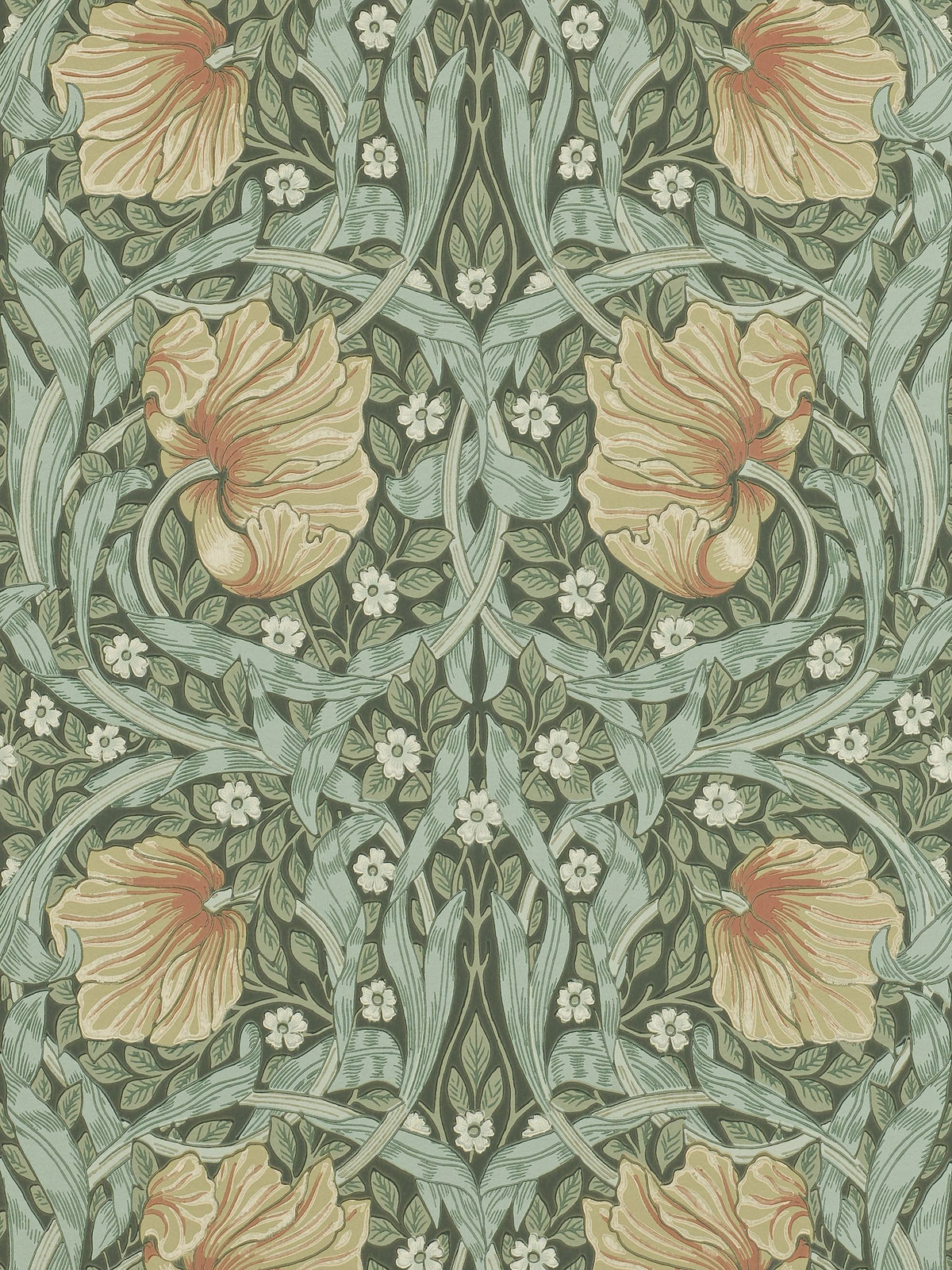 Morris & Co. Green Pimpernel wallpaper, imported from the UK