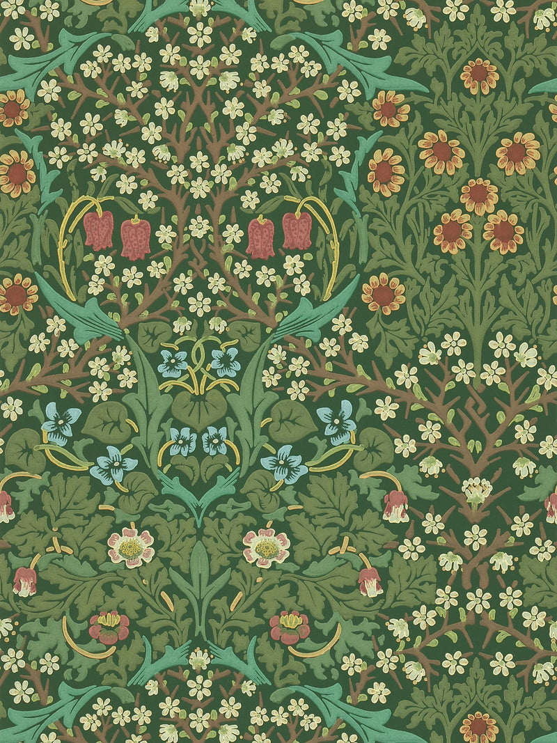 Morris & Co. Green Blackthorn wallpaper sample, UK version