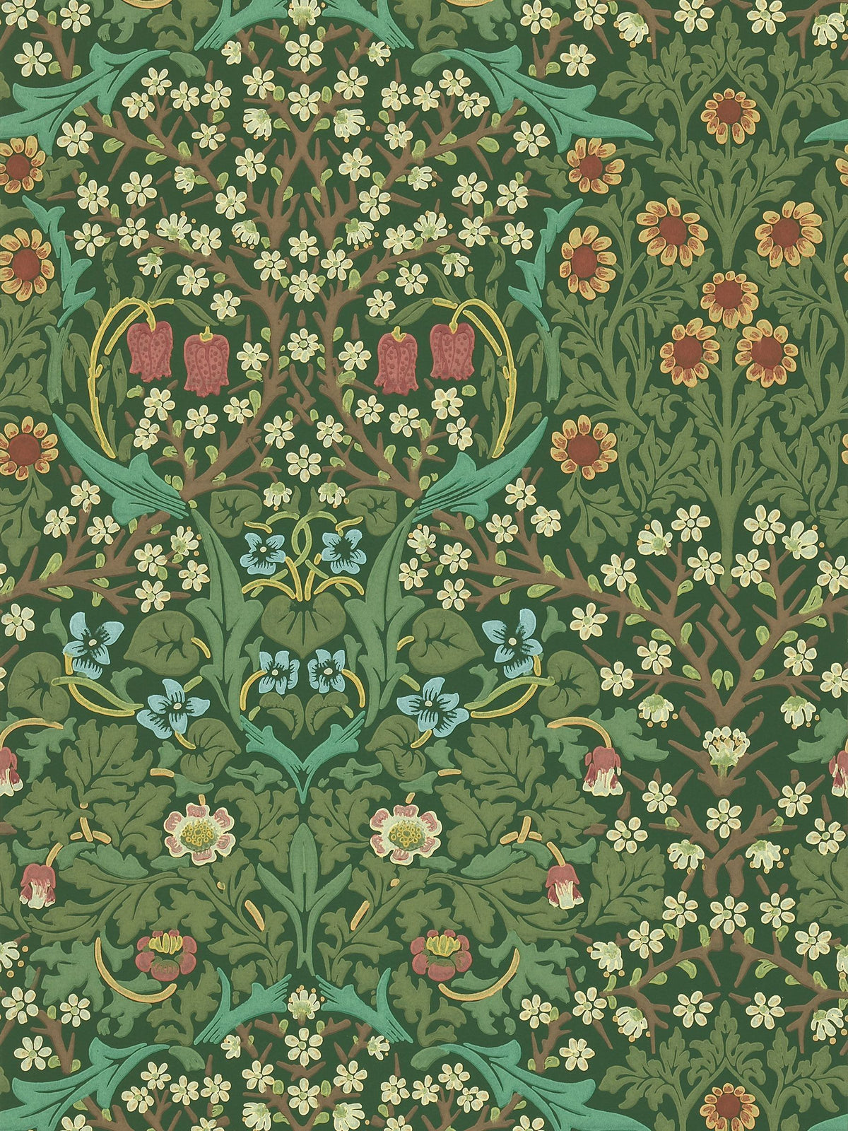 Morris & Co. Green Blackthorn wallpaper sample, UK version