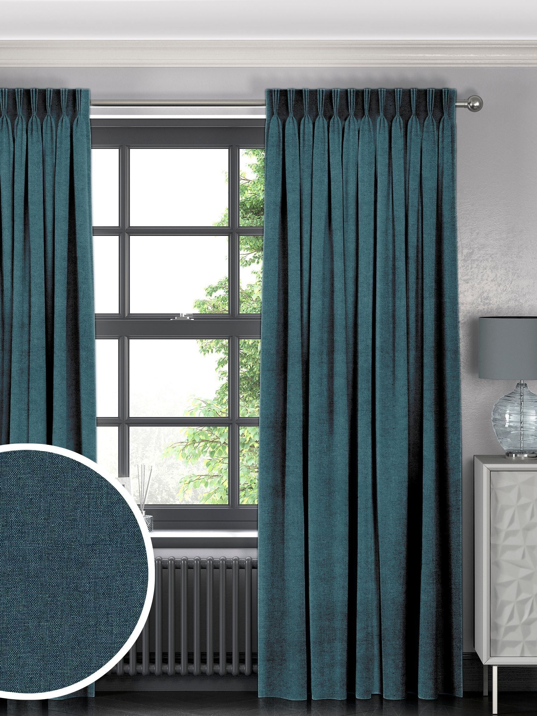 Harvi teal blue made to measure polyester curtains - British product