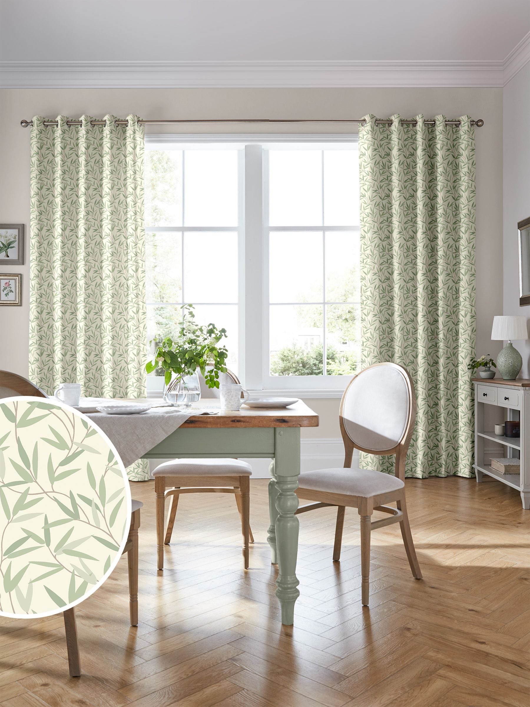 Laura Ashley Green Willow Leaf fabric by the metre (British brand)