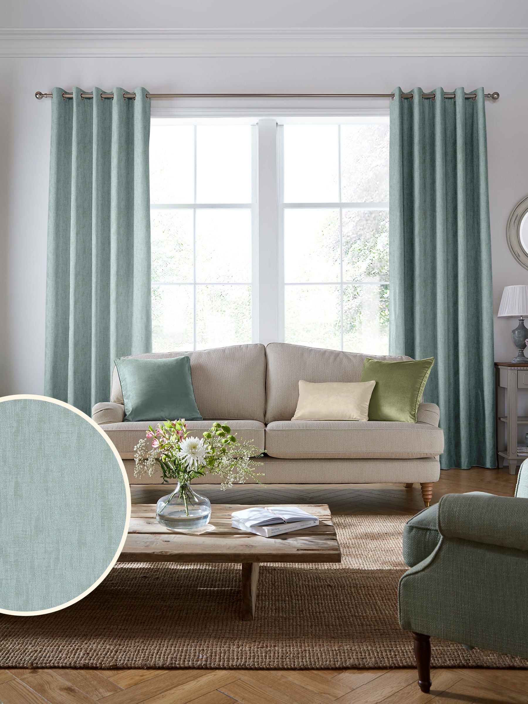 Laura Ashley sage green Whinfell fabric, imported from the UK
