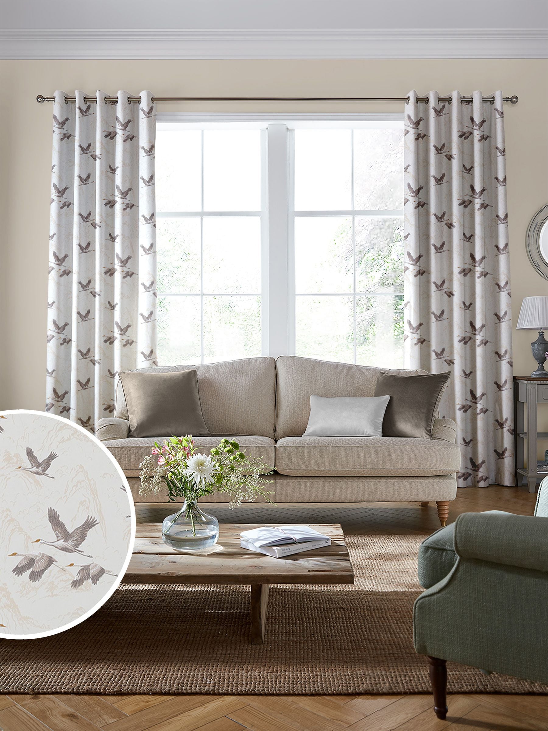 Laura Ashley dark grey Animalia embroidered fabric by the metre (British brand)
