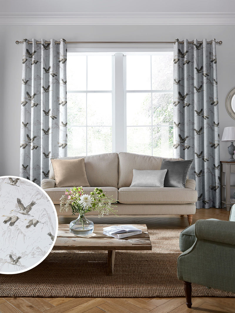 Laura Ashley silver grey Animalia embroidered fabric by the metre (British brand)