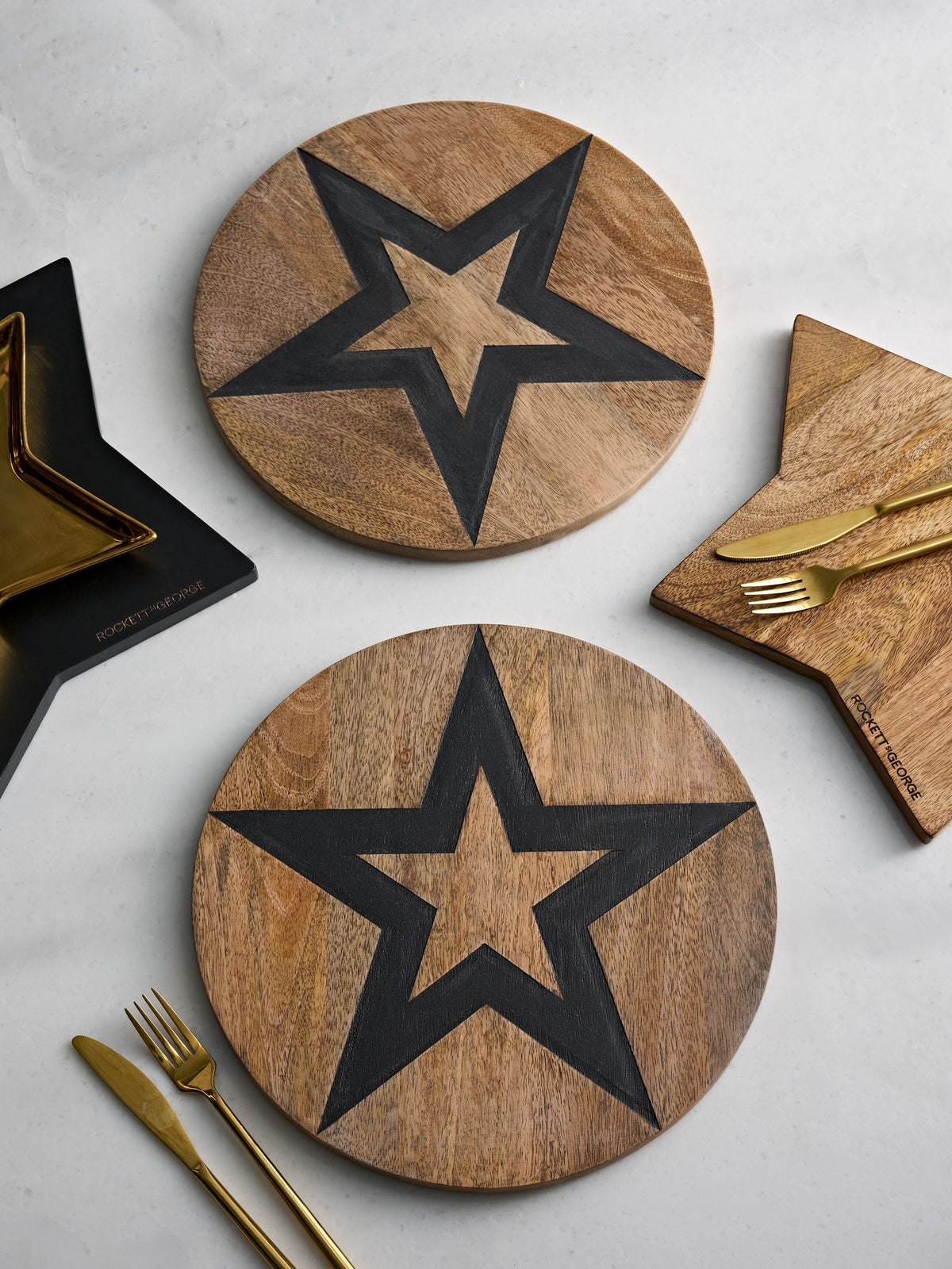 Rockett St George wooden star placemats 32cm set of two (British brand)