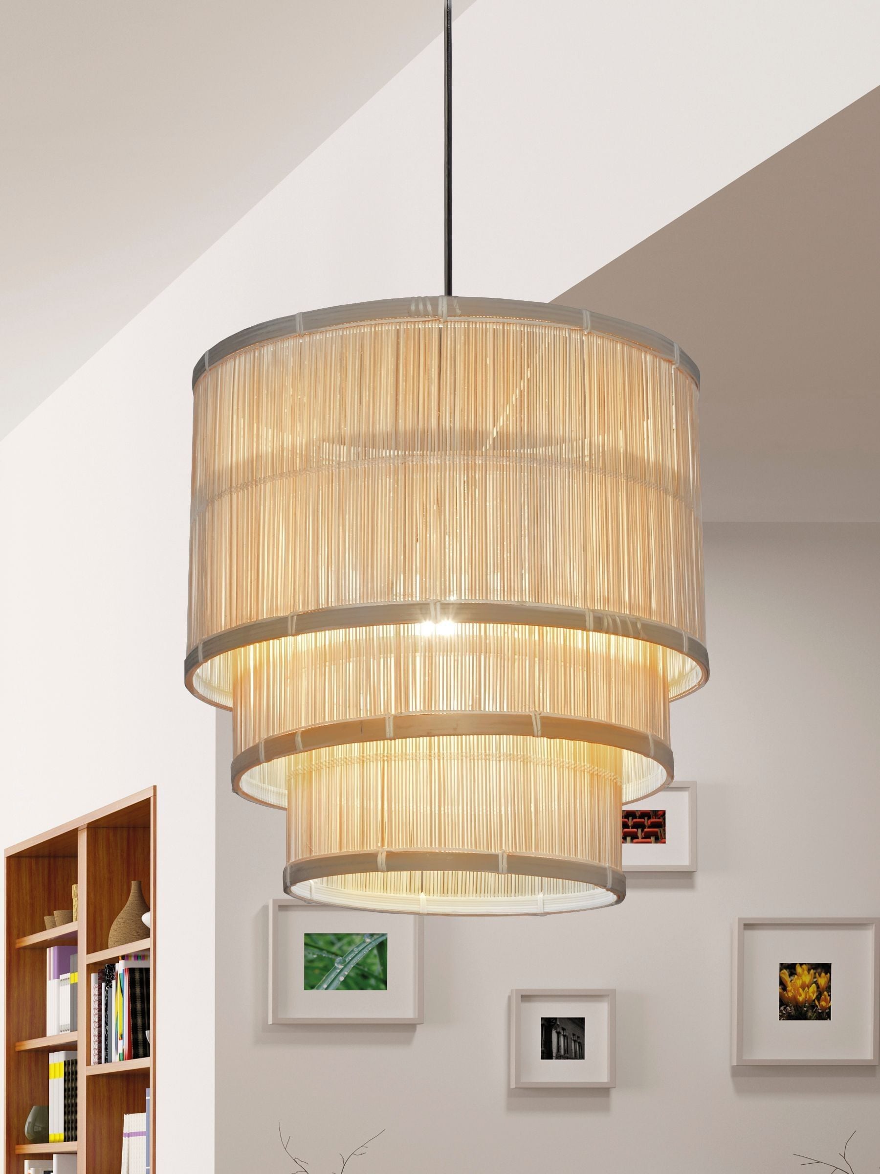 Searchlight Natural Trio three-tier bamboo ceiling light 40cm (British brand)