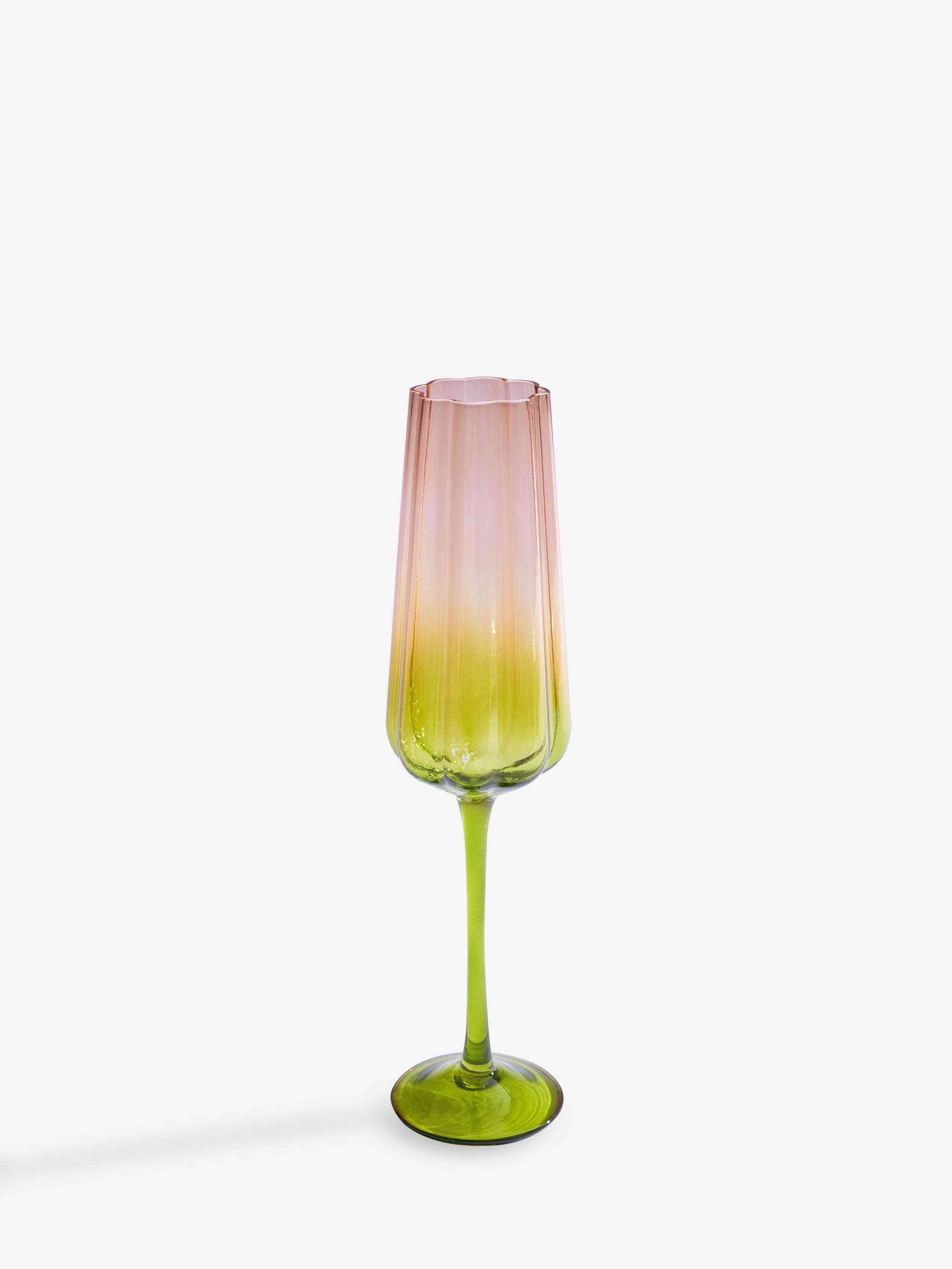Rockett St George Green/Blush Pink Deco Flower Glass Set of 2 Champagne Flute Glasses