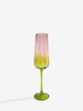 Rockett St George Green/Blush Pink Deco Flower Glass Set of 2 Champagne Flute Glasses