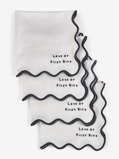 Rockett St George Serviettes en Coton Noir/Blanc First Bite, lot de 4
