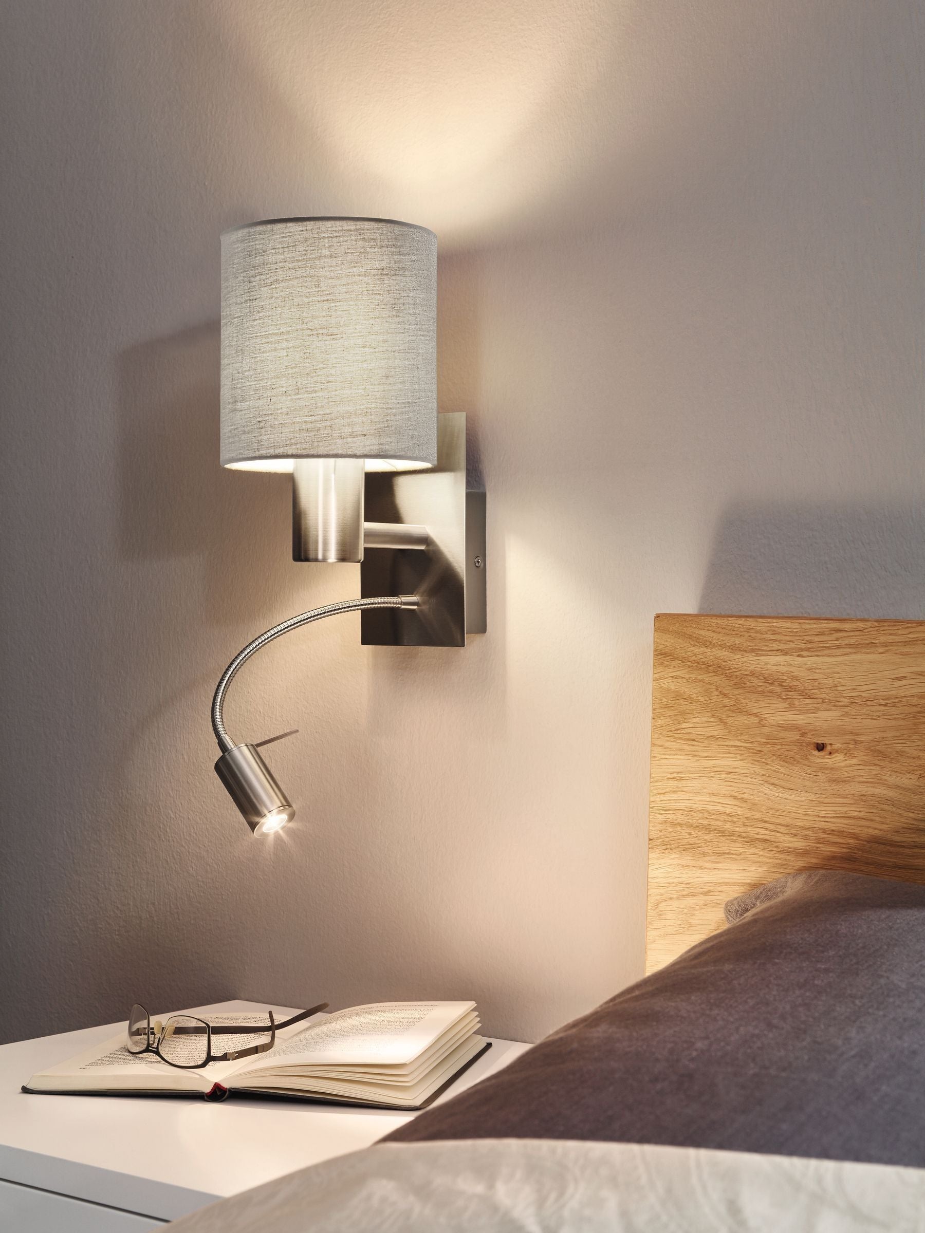 Eglo Pasteri fabric wall lamp with reading light - British product