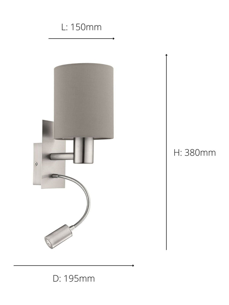 Eglo Pasteri fabric wall lamp with reading light - British product