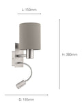 Eglo Pasteri fabric wall lamp with reading light - British product