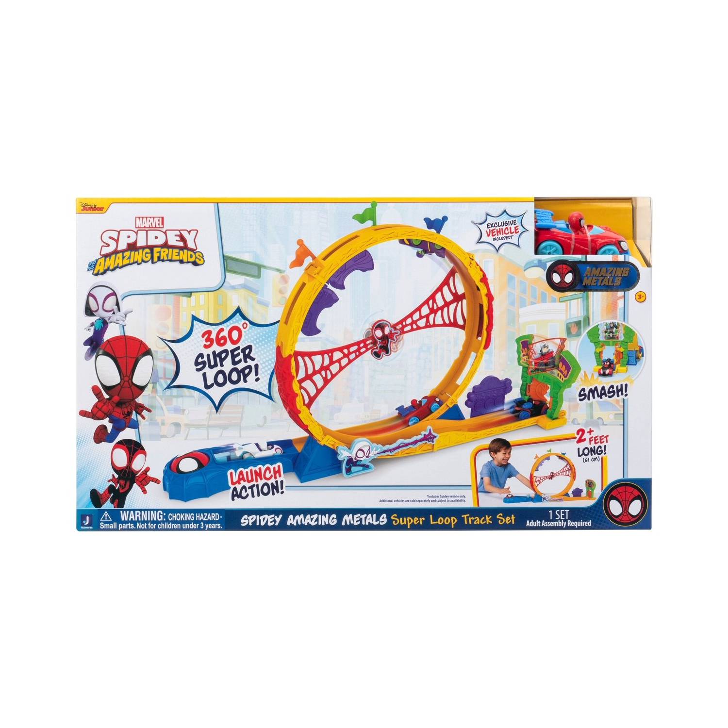 Marvel Spidey Amazing Metals Super Loop Track Set with vehicle, imported from the UK