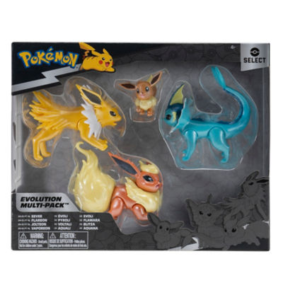ASDA Pokémon Select Eevee Evolution Pack - 2-Inch Eevee and 3-Inch Jolteon, Vaporeon, Flareon Battle Figures- Buy online at McGrocer