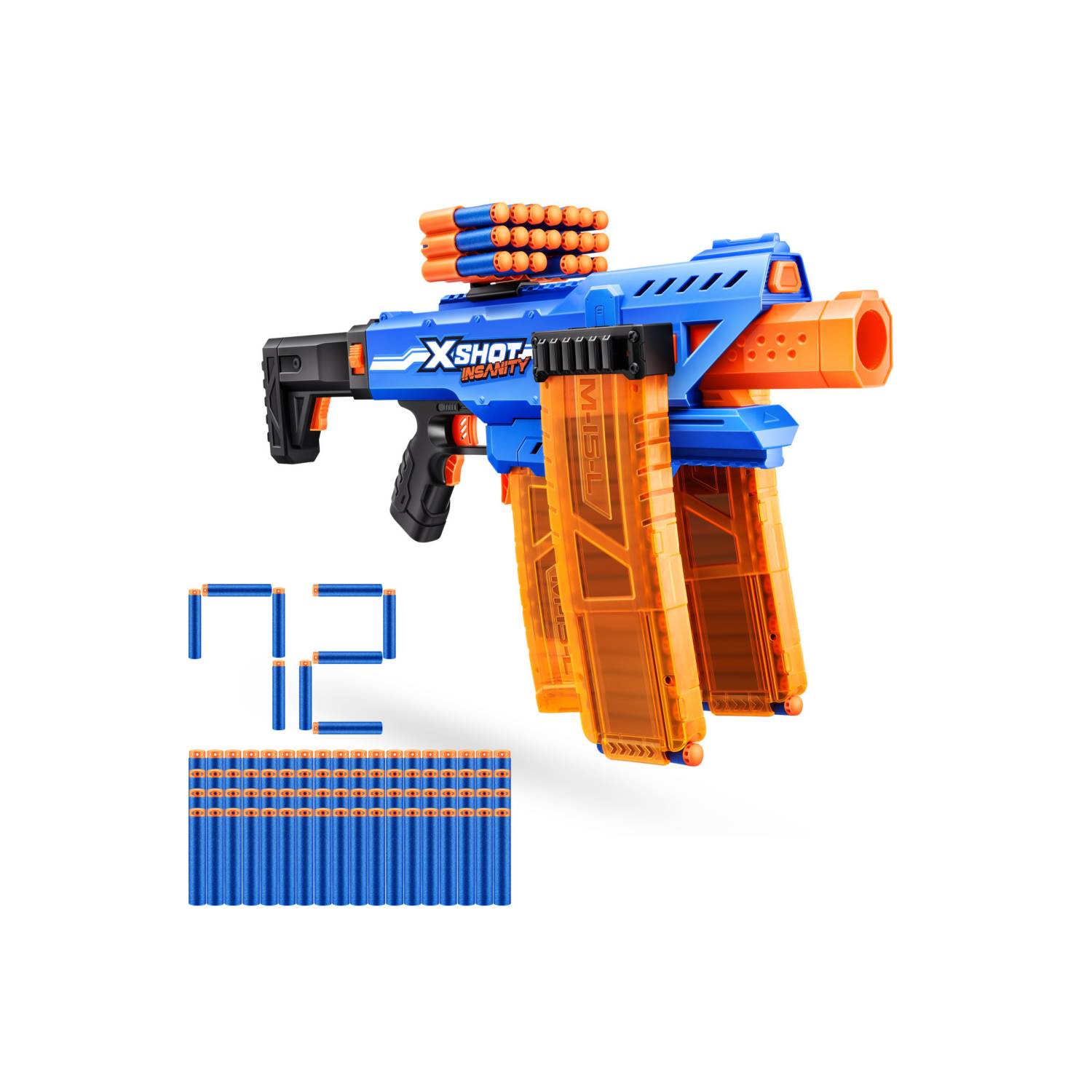Zuru XShot Insanity Motorized Clip Mania toy blaster with 72 darts, UK version