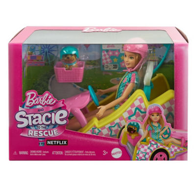 Barbie Stacie Go-Kart doll with removable flag and puppy basket (British brand)