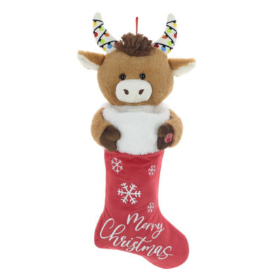 Animated singing cow Christmas stocking with snowflake print (British brand)