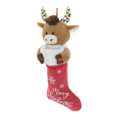 Animated singing cow Christmas stocking with snowflake print (British brand)