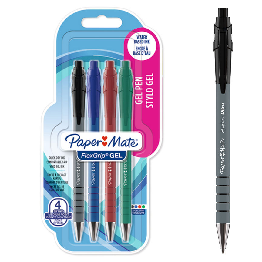 Paper Mate FlexGrip Gel Pens , Black, Blue, Red & Green Ink, 4 Count, Medium Point 0.7mm GOODS ASDA   