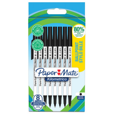 Paper Mate Kilometrico ballpoint pens 8 pack black ink UK version