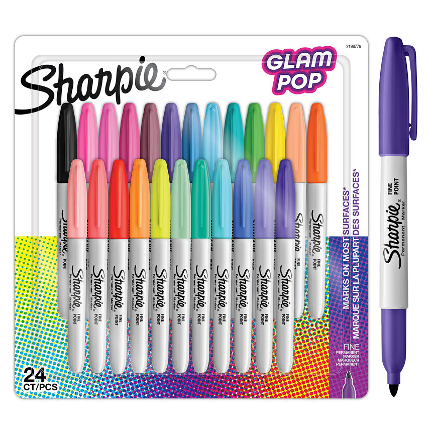 Sharpie Glam Pop Permanent Markers Fine Point Assorted Vibrant Colours 24 Marker Pens