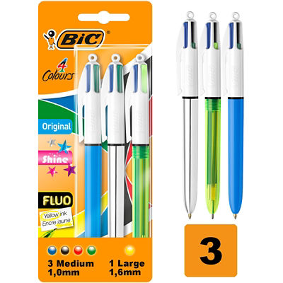 BIC 4 Colours Fluo 3-pack pen set - British product