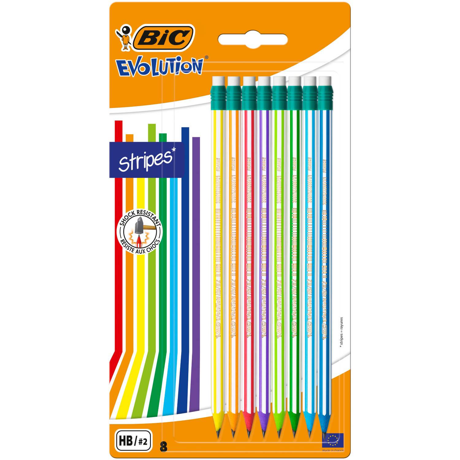 Bic Evolution Stripes pencils pack of 8, UK version