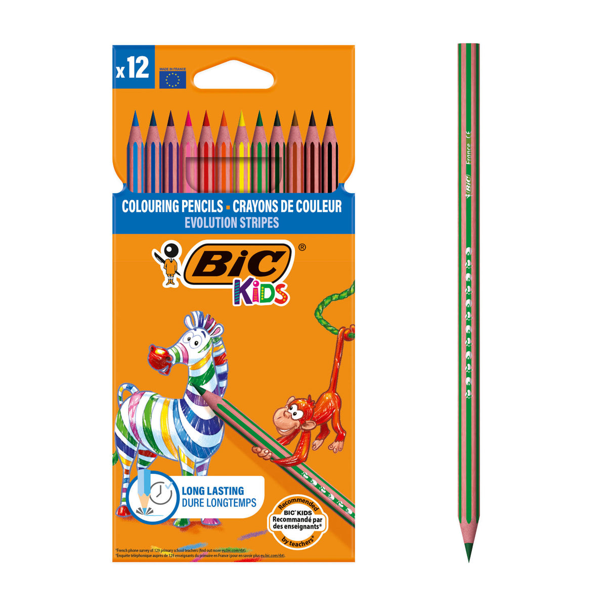 Bic Kids colouring pencils 12 pack Evolution Stripes (British brand)